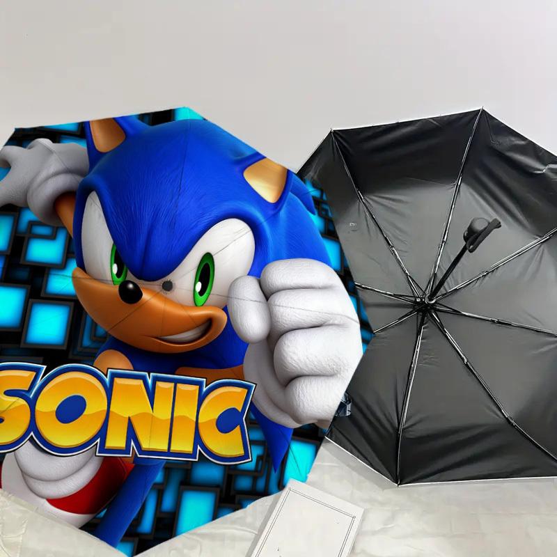 1pc Sonic The Hedgehog Automatic Folding Umbrella, Heavy Duty 8 Rib Iron Frame,  Suitable for Travel, Daily Use, Birthday, Decor Gift m0104055