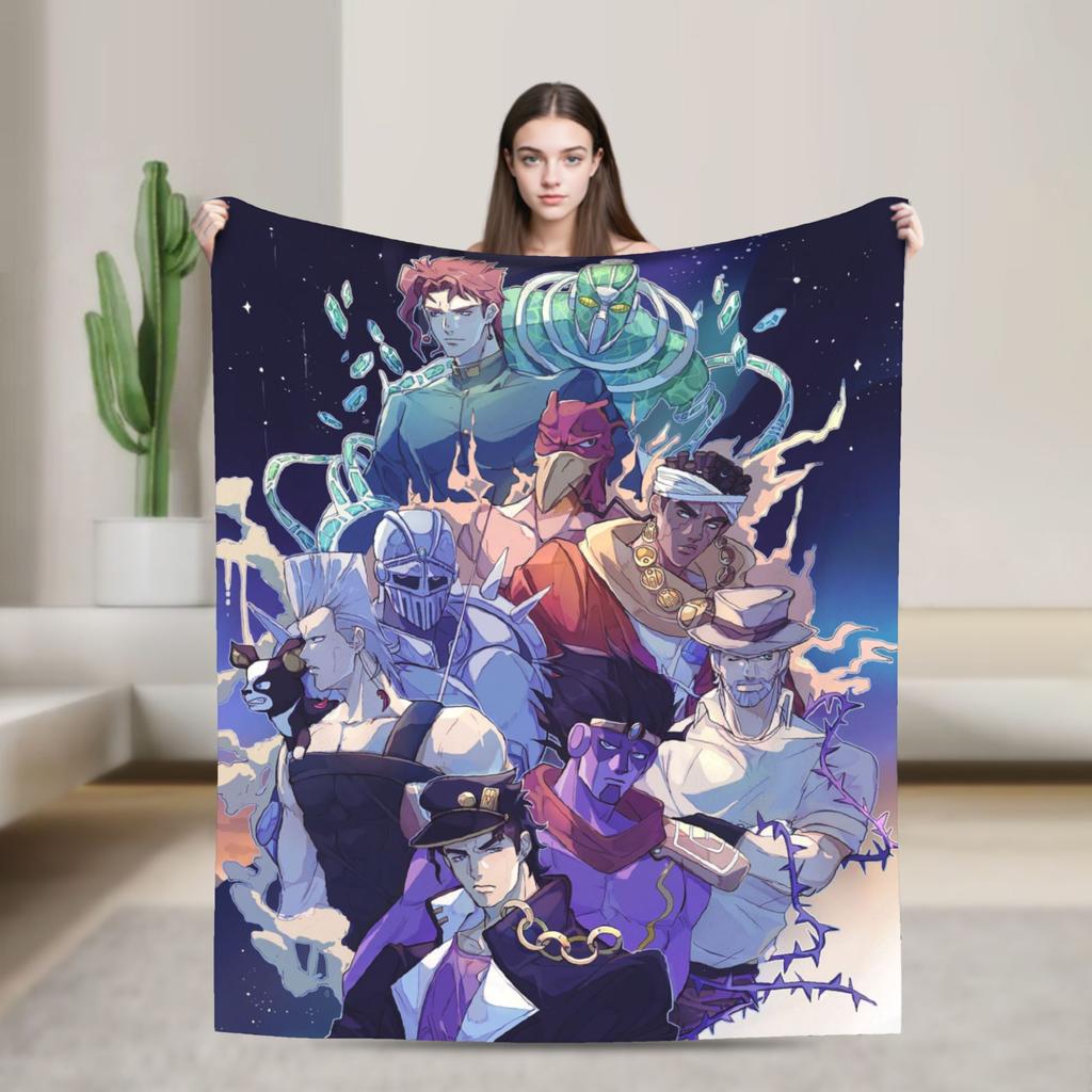 Stardust Crusaders Blankets Bizarre Adventure Flannel Throw Blanket Airplane Travel Printed Ultra-Soft Warm Bedspreads