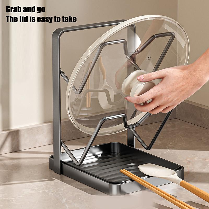 Kitchen Pot Lid Storage Rack, Multifunctional Stainless Steel Pot And Pan Organizer With Removable Drip Tray