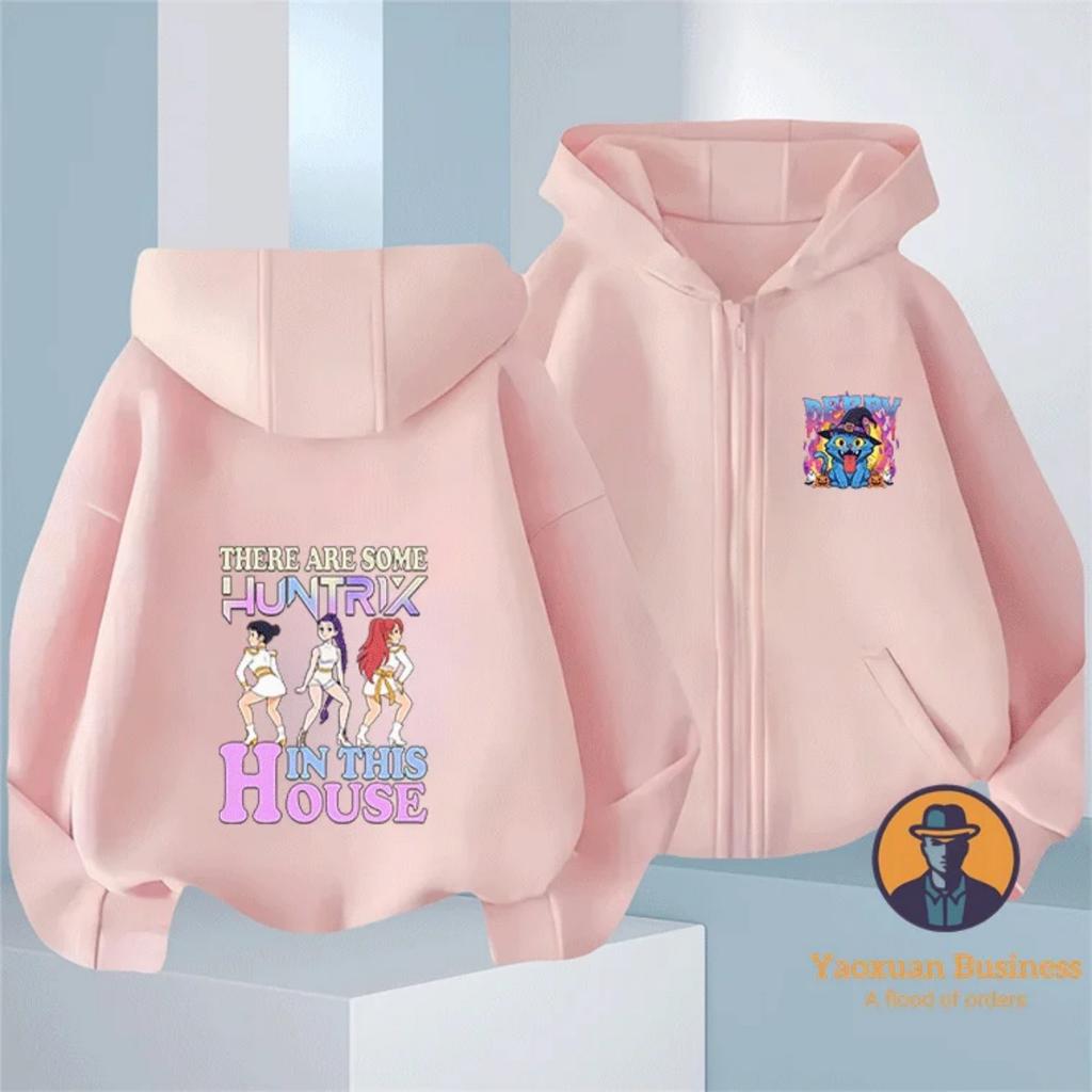 Fashionable KPop Demon Hunters Kids Boys Little Girls Zip Up Hoodie Cute Printed Cartoon Warm Windproof Autumn Winter Fashion