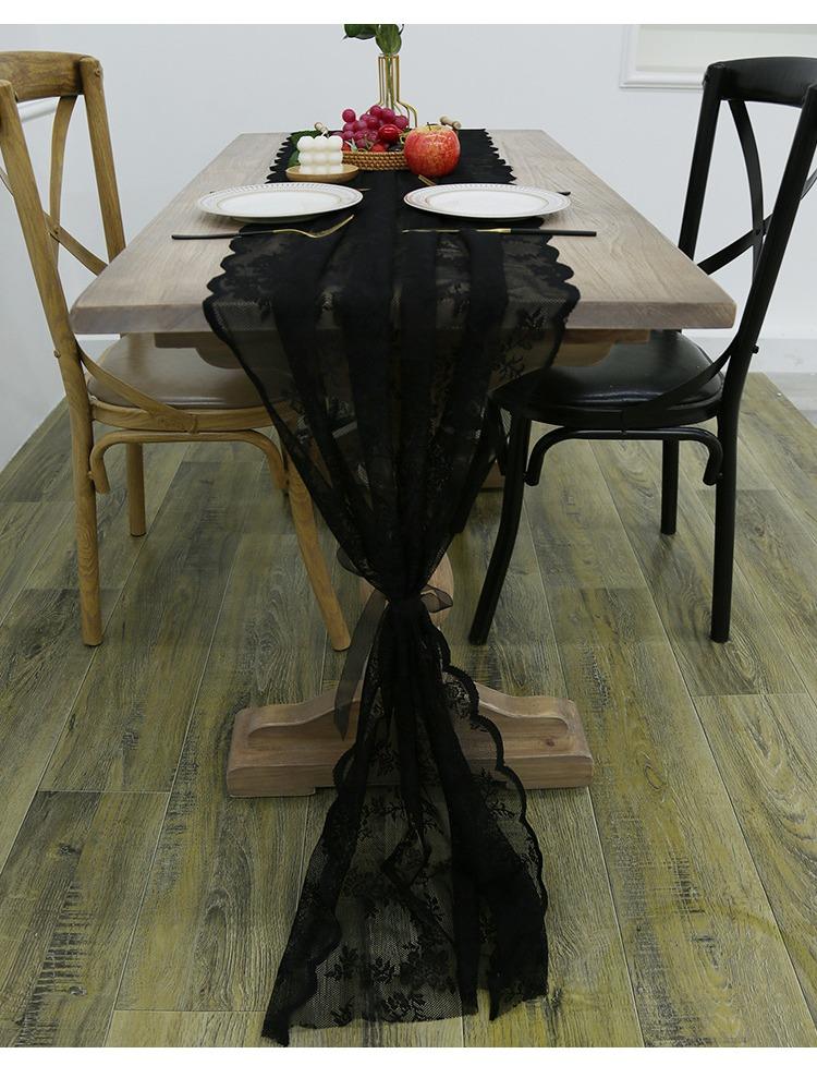 Black Lace Table Flag American Retro Decorative Coffee Table Long Dining Table Mat Table Flag
