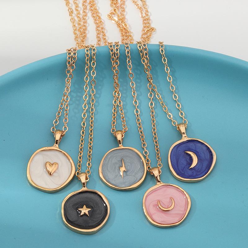 Alloy Drip Oil Geometric Love Moon Lightning Star Multi-element Pendant Combination Necklace, Female Collarbone Necklace