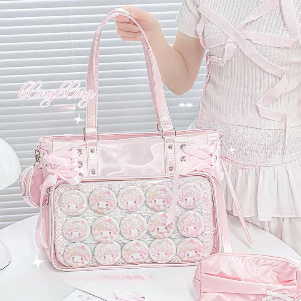 Sweet Cute Bow Shoulder Bags Women Horizontal Transparent Large Capacity Anime Ita Bag Ladies Harajuku Solid Color Handbag Chic