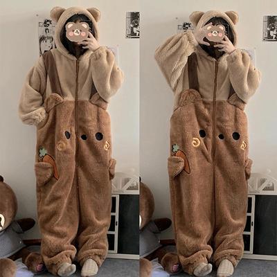 Flannel Animal Pijama Pajamas Set Women Men Cosplay Halloween Cartoon Pyjama Adults Winter Bear Sleepwear Christmas