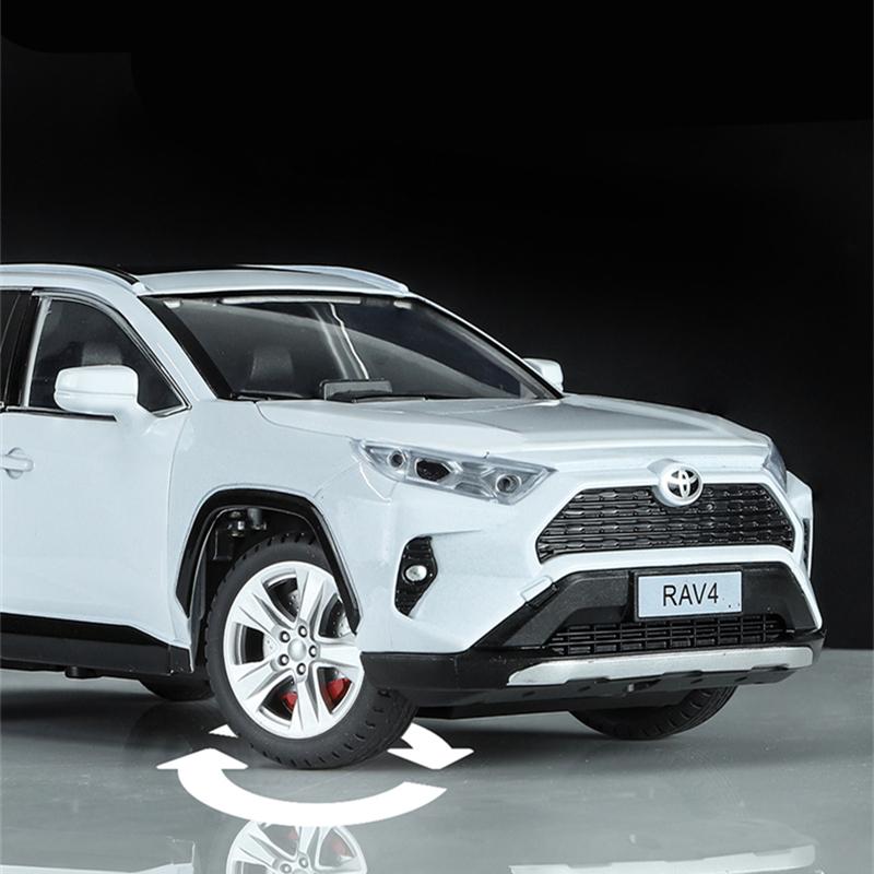1/24 Toyotas RAV4 SUV Alloy Car Model Diecast Metal Toy Off-road Vehicles Car Model Simulation Sound and Light Children Toy Gift