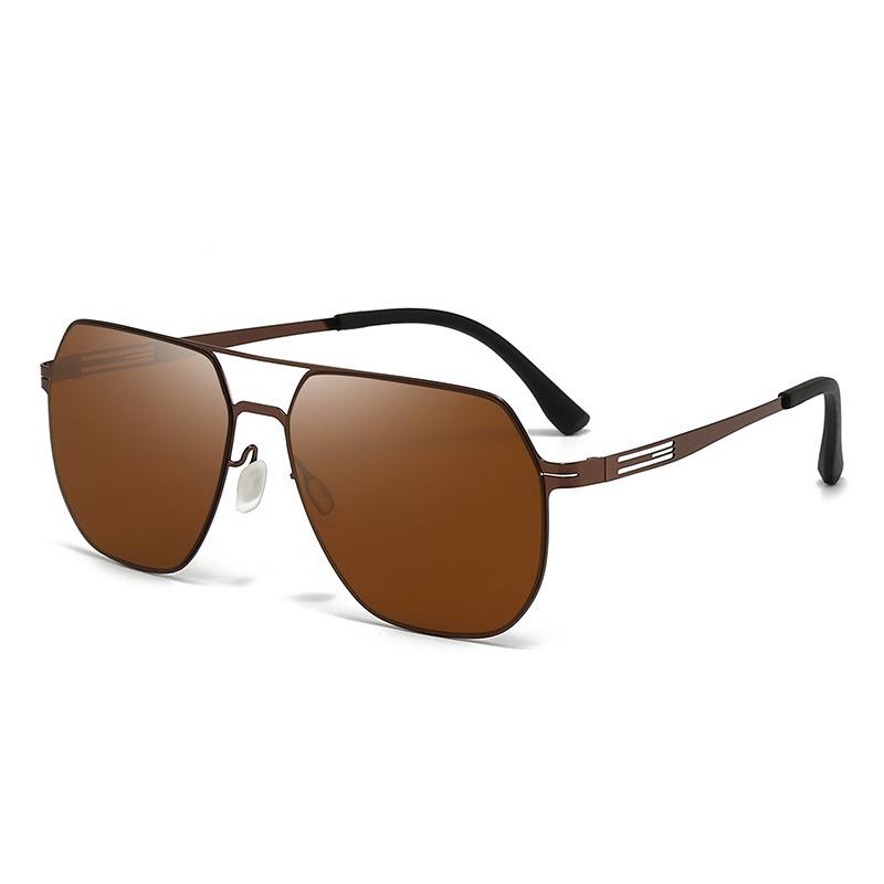 Ultra-Light Sunglasses Stainless Steel Leather Square Driver Men'S Driving Lenses Sunshade Sunglasses Premium Trendy