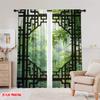 2pcs 2D Flat Printing Summer Window Curtains Bamboo Leaves Blackout Polyester Festive Holiday Applies To Home Daily Decor
