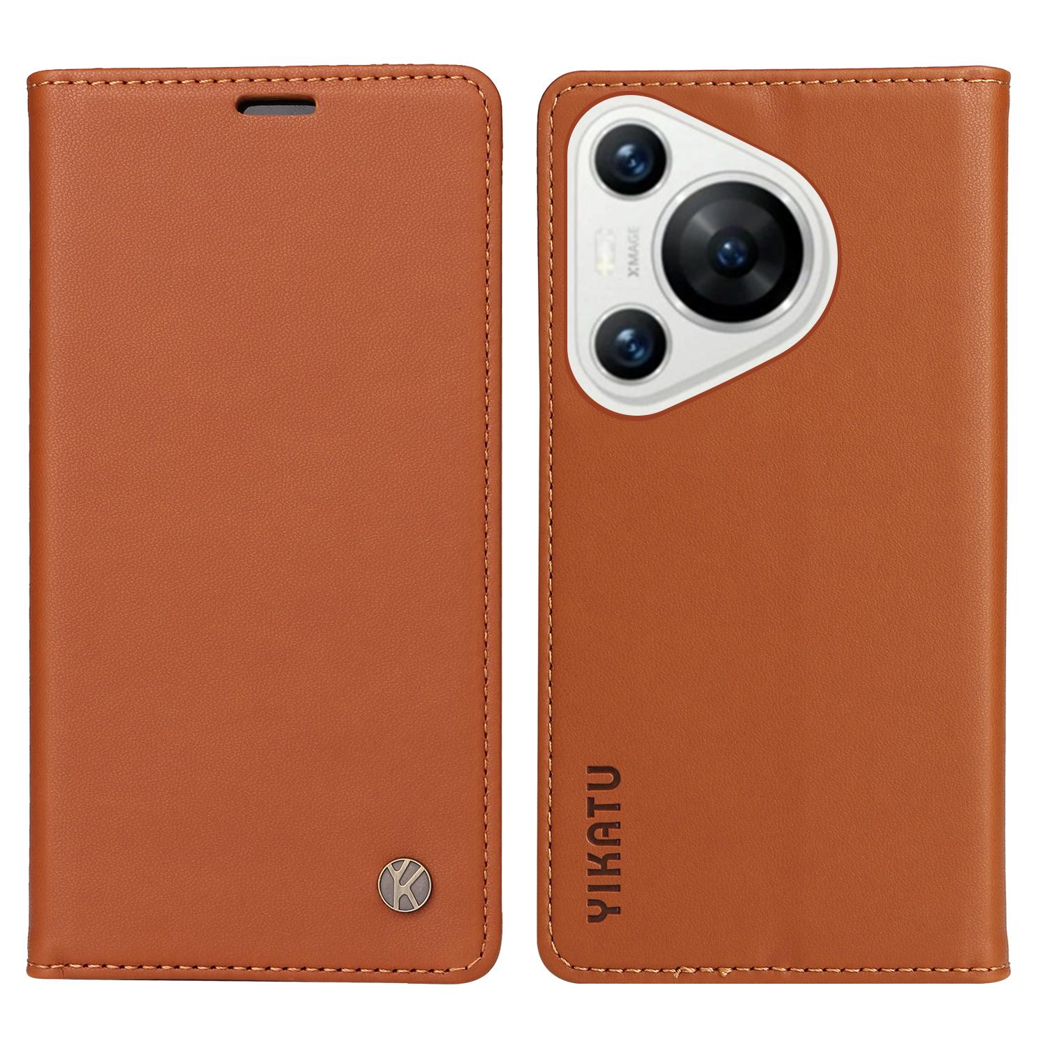 

YIKATU YK-001 For Huawei Pura 70 Case Leather Phone Cover Card Slot Stand Strong Magnetic Brown