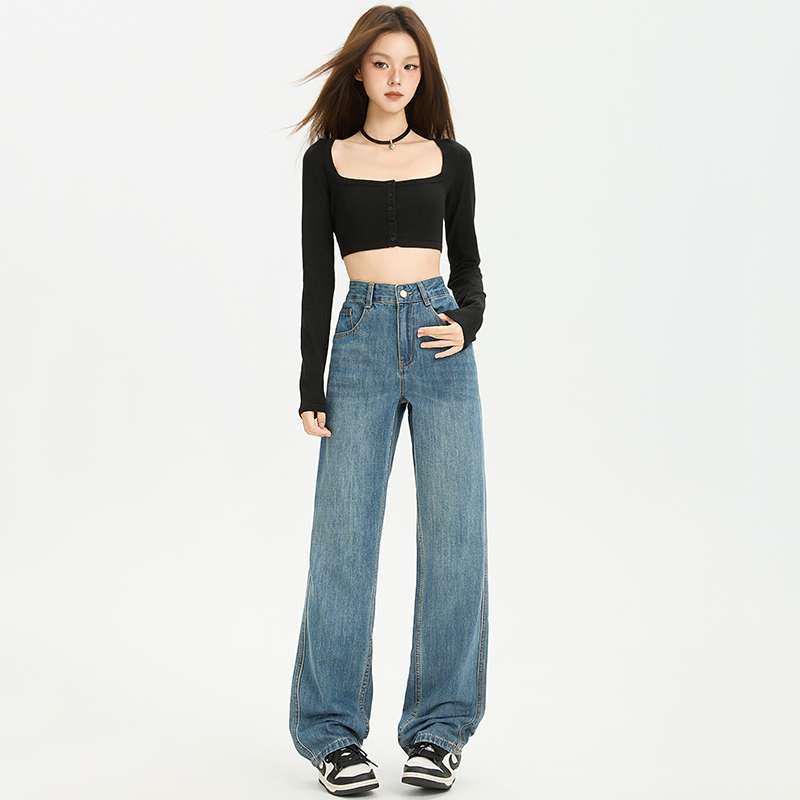 

High-Waisted Wide-Leg Jeans for Women - Versatile Loose Fit, Floor-Length, Slimming Straight Pants for Autumn XXL
