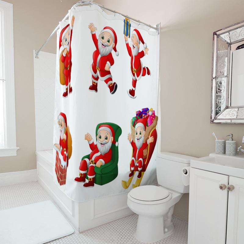 TU Christmas Shower Curtain Santa Claus Festive Holiday Bathroom Decor Waterproof Fabric Xmas Home Decor Gift Idea