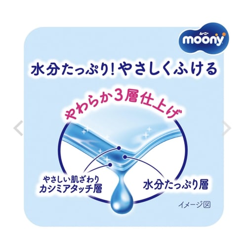 Moony Baby Wipes, Soft and Thick, Rich In Moisture, Cashmere Touch, Refill, 60 Wipes X 8 Packs, Bulk Purchase (2-Pack Set, Triple-Layer Finish, Thick)