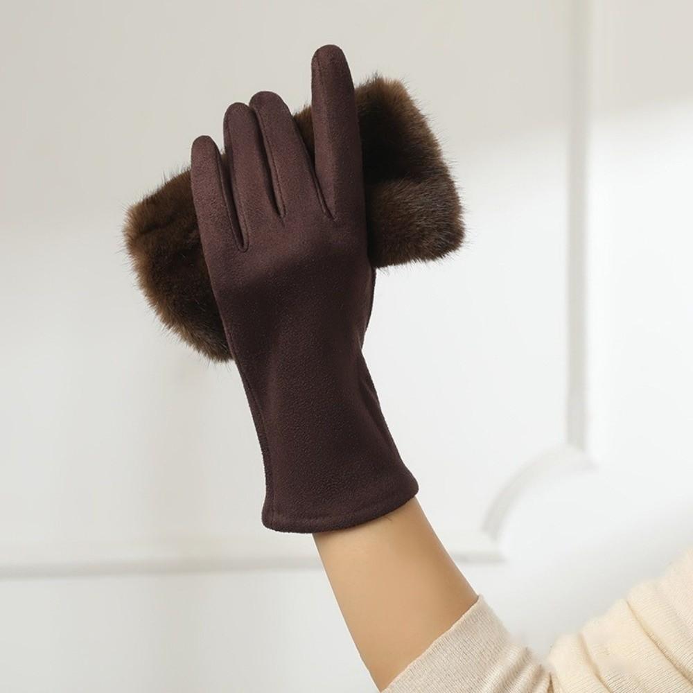 Solid Color Suede Gloves Rabbit Faux Fur Thermal Mittens Elegant Women Winter Gloves Party