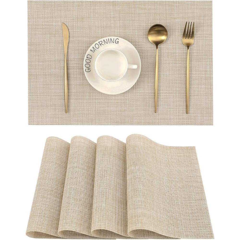 

Leetaltree Beige Placemats Set of 4 - Heat Resistant Non-Slip Place mats for Dining Table, Washable Durable PVC Vinyl Woven Table Mats Set of 4 бежевый