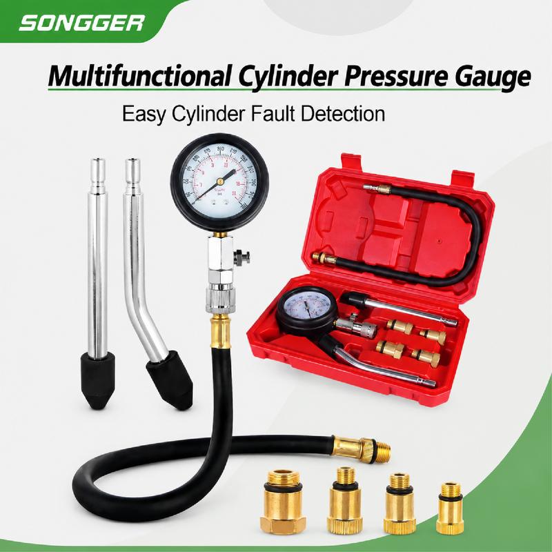 Compression Tester Kit Engine Cylinder Compression Tester 0-300 PSI Gauge M10 M12 M14 M18 Adapters Tool Set Motorcycle ATV Truck