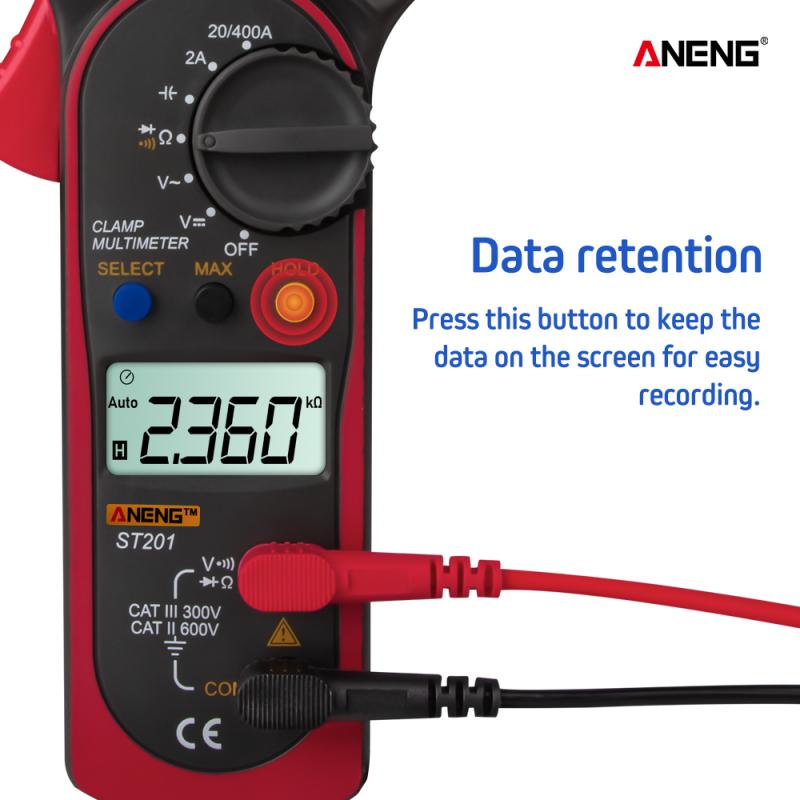 ANENG ST201 Digital Clamp Multimeter Ammeter Transistor Tester Voltage Tester Red Color