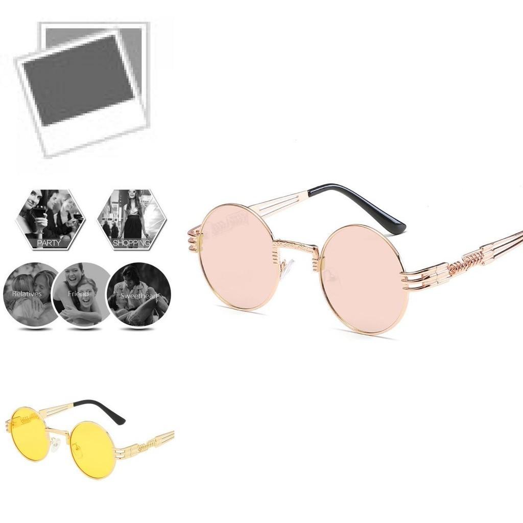 Lunettes de soleil rondes rétro unisexes avec monture en métal léger pour protection UV**