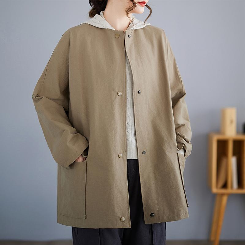 

DIMANAF 2025 Новая Осень Женские Куртки Пальто Большого Размера Тонкий Длинный Рукав Свободный Повседневный Черный Верхняя Одежда Пуговица One Size бежевый