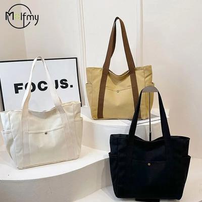 Large Capacity Canvas Tote Bags for Work Commuting Carrying Bag College Style Student Outfit Book Shoulder Bag Shopping Bag 2026