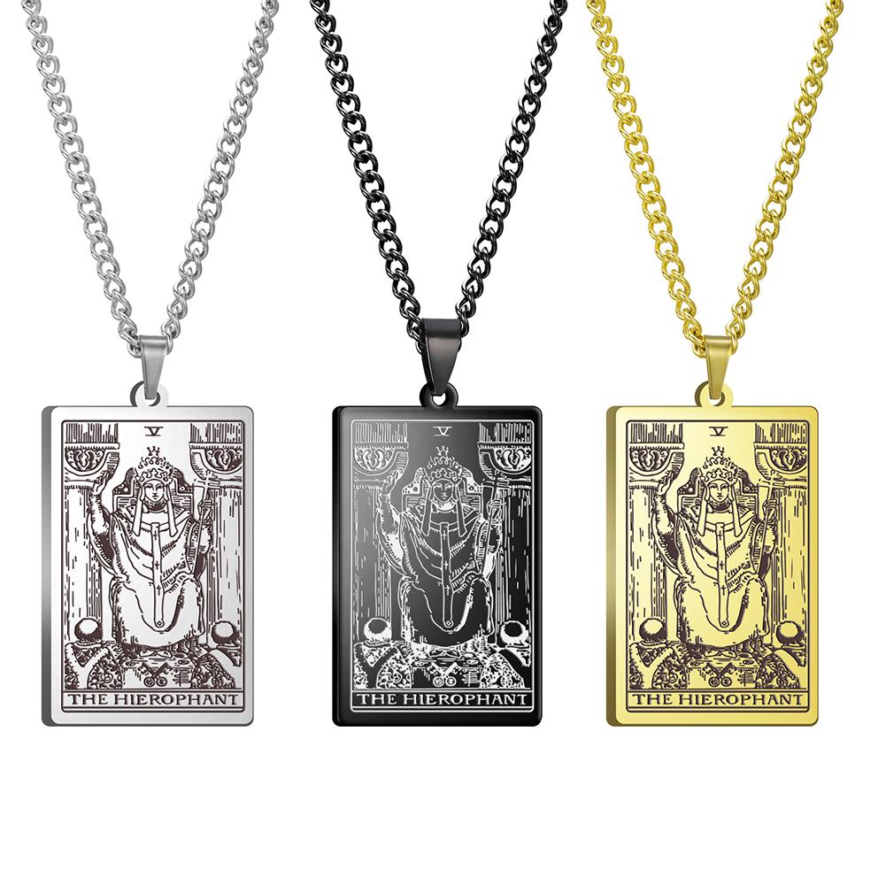 LIKGREAT Vintage Duży Naszyjnik z Kartami Tarota dla Kobiet Mężczyzn Stal Nierdzewna Esoteryzm Wisiorek Arkana Wielkie Amulet Biżuteria Para