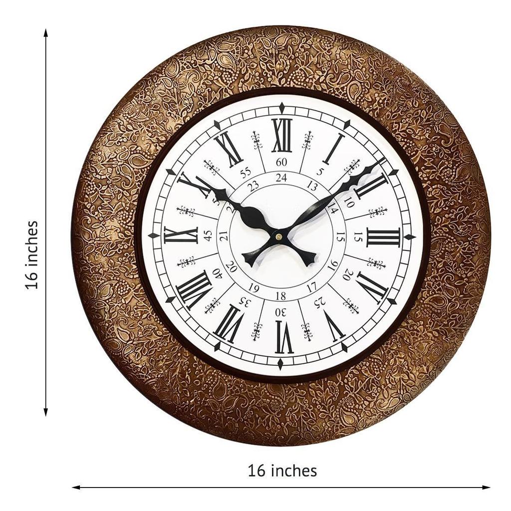 Analog Wall Clock For Elegant Home Decor, Office, School, Gym, Shop And Gifting || Clock Size - 16 X 16 Inches (Designer Metal), Gol