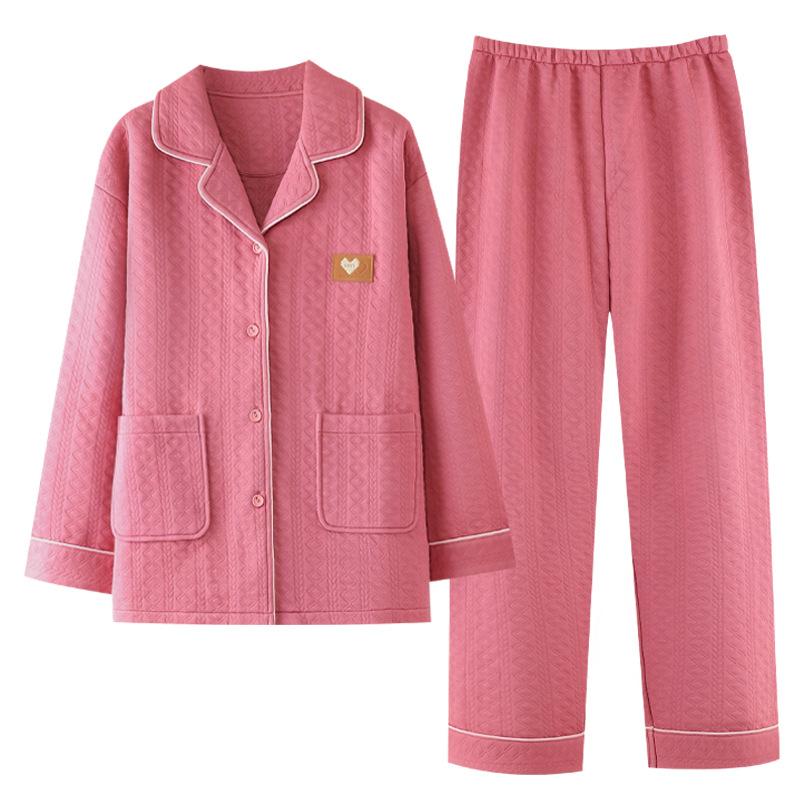 Air Cotton Pajamas Women'S Winter Thickened Pure Cotton Long-Sleeved Sandwich Loungewear Autumn And Winter Can Be Worn Outside Warm Suit Winter