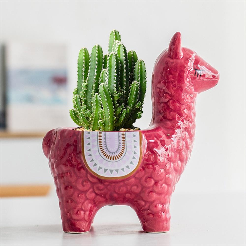 Ceramic Alpaca Flower Pot European Style Cute Fleshy Nordic Home Decoration Cartoon Animal Plant Macetas Balcony Decorations