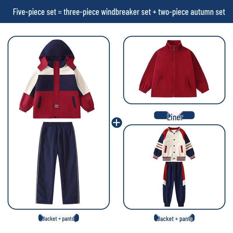 Children's Spring & Autumn Windbreaker 3-Piece School Uniform Set