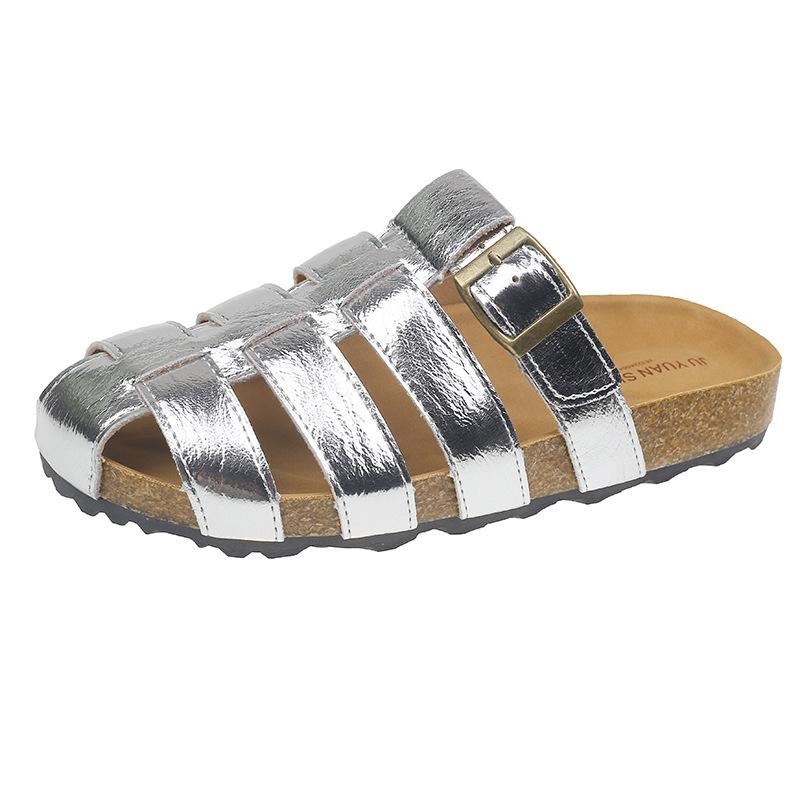 

Thick-soled hollowed-out woven bag head Roman slippers women s 2025 new retro versatile one-pedal beach cool slippers 40 серебряный