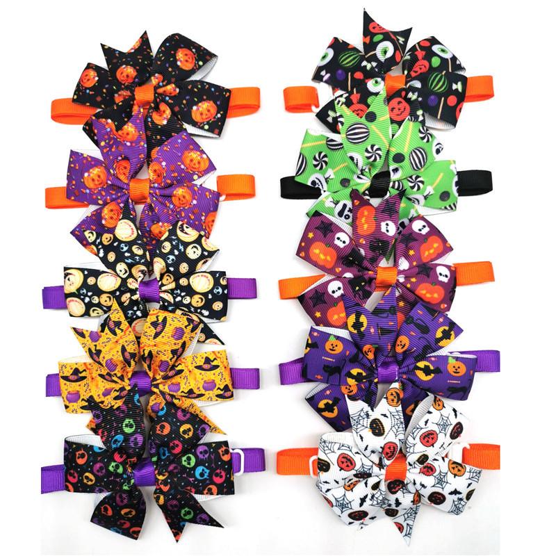 50/100pcs Handmade Halloween Dogs Bowties Bowknot for Small Medium Dog Cat Bow Ties Necktie Pet Holiday Party Products