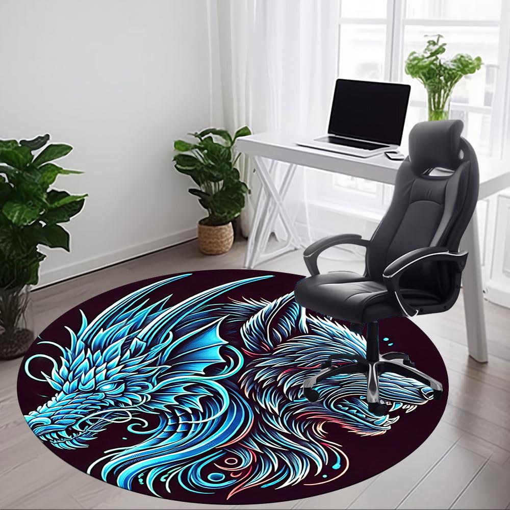 1PC Wolf Dragon Head Office Round Rug, Non slip, Soft and Durable Office Rug for Interior Decoration, Perfect for Office
