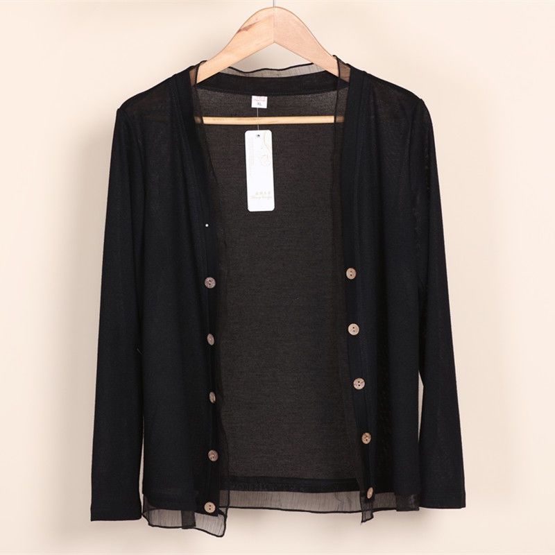 Women's Lightweight Summer Knit Cardigan with Lace Trim, Sun-Protective, Plus Size, Long-Sleeve Outerwear