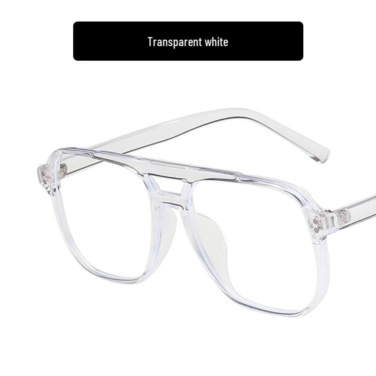 

Rice Nail Retro Double Bridge Glasses Frame 2021 - Korean Style Trendy, Flat Lenses, Myopia-Compatible, Unisex for Round Faces