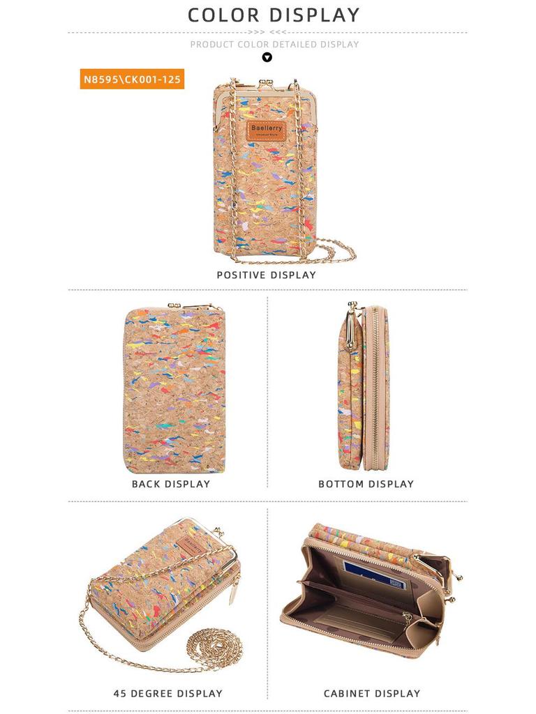 Baellerry Women's Large Capacity Crossbody Wallet - Fashion Wood Grain, Multi-Card Slot, Phone Bag, Korean Style