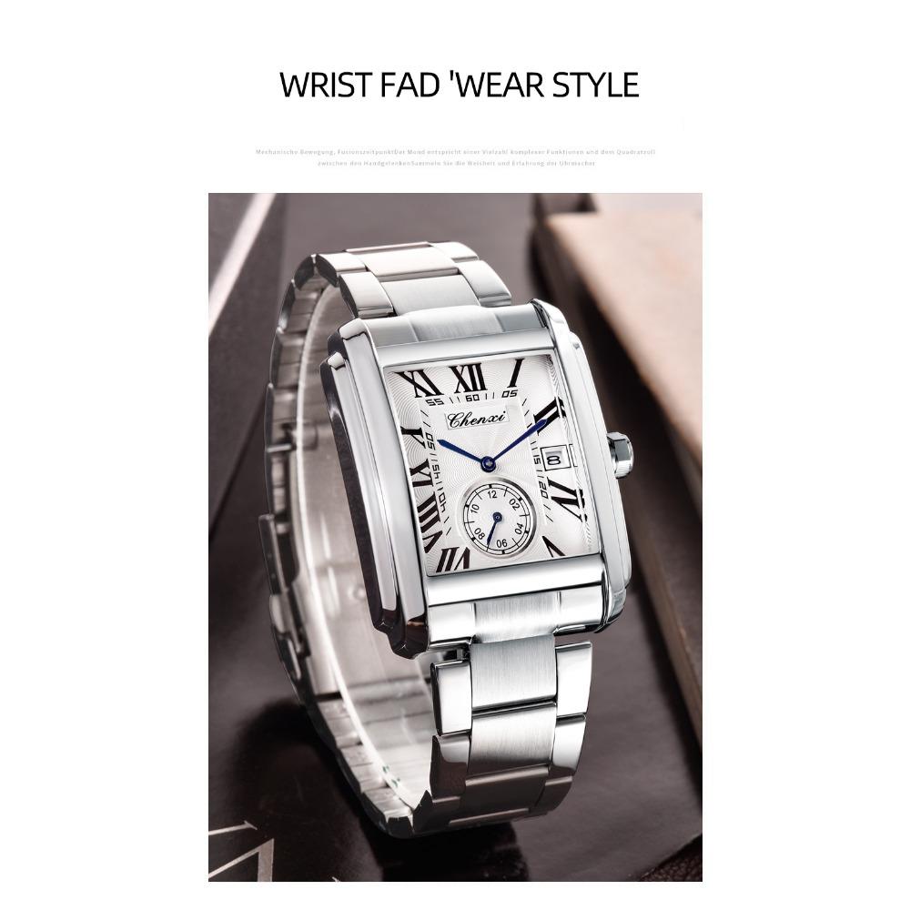 CHENXI 8216 Men's Quartz Watches Fashion Business Simple Silvery Stainless Steel Strap Square Wristwatches for Male Gift