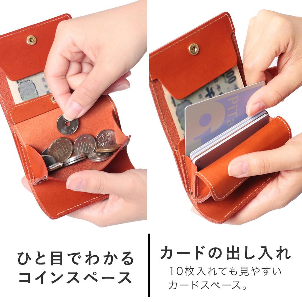 Mini Tri-fold Wallet for Women and Men, Genuine Leather, Palm-Sized Wallet - Minit - Small Wallet, Large Capacity, Tochigi Leather, Pouch