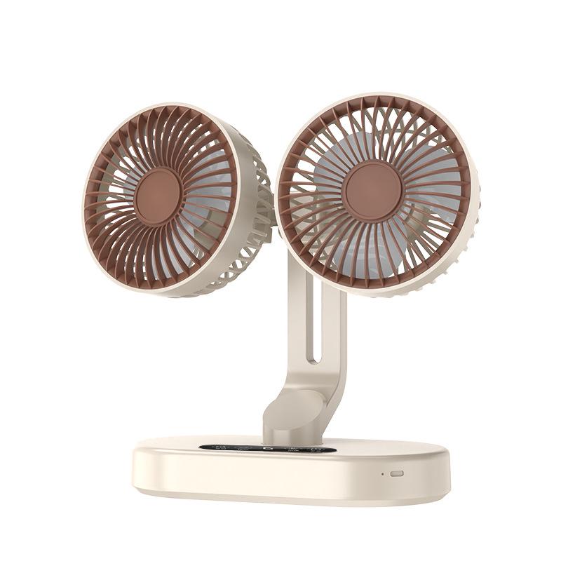 Dual-Head USB Mini Oscillating Desktop Fan with Digital Display for Home and Office