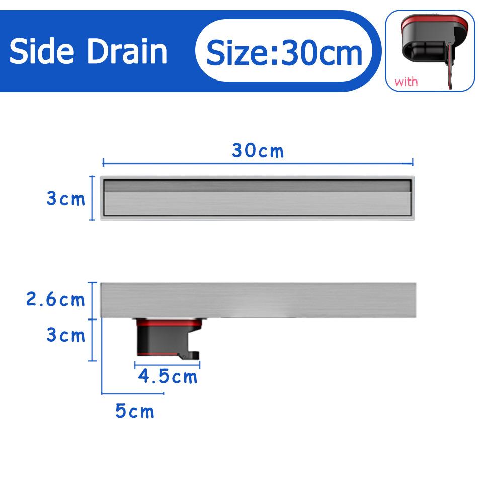 Bathroom Shower Floor Drain Black 304 Stainless Steel Rectangle Lavatory WC Long Linear Drainage Side Floor Drains 30 40 50cm