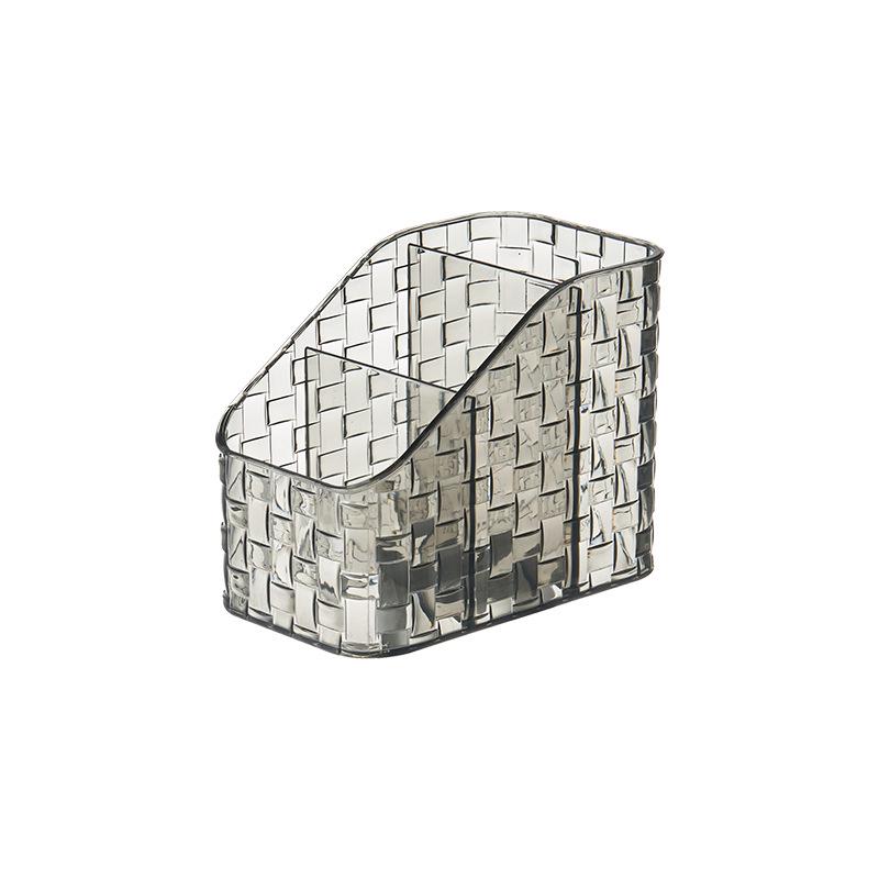 Luxurious Woven Pen & Cosmetic Organizer: Four-Grid Makeup Brush and Lipstick Holder