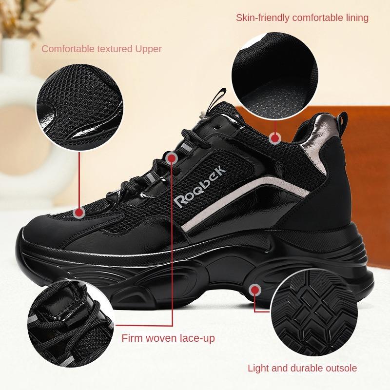 Mode Die Neue Mode Plattform Sportschuhe für Damen 2024 Sommer Schwarz Lässige Klobige Sneaker Damen Mesh Leder Plateauschuhe 8CM