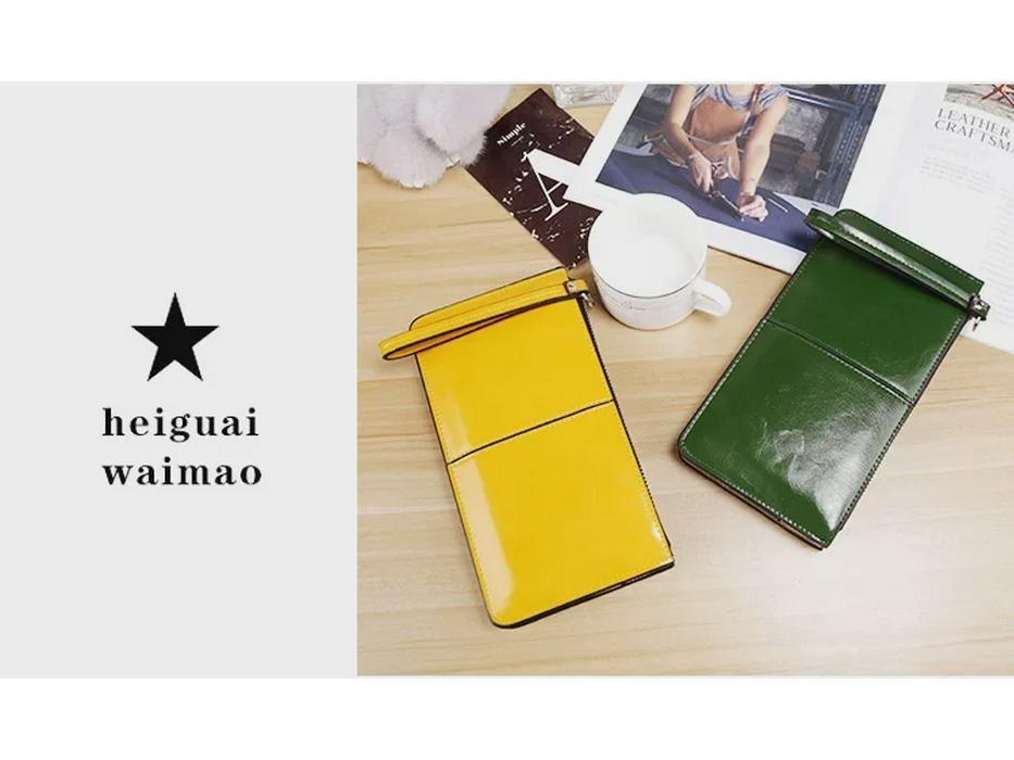 Lonny Women's Korean Style Wax Leather Long Wallet with Zipper and Buckle Large Capacity Clutch