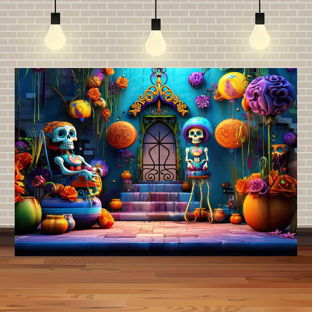 Halloween Eve Theme Skull Flowers Night Castle Moon Pumpkin Lights Skeleton Family Party Kids Photography Background Studio Prop370