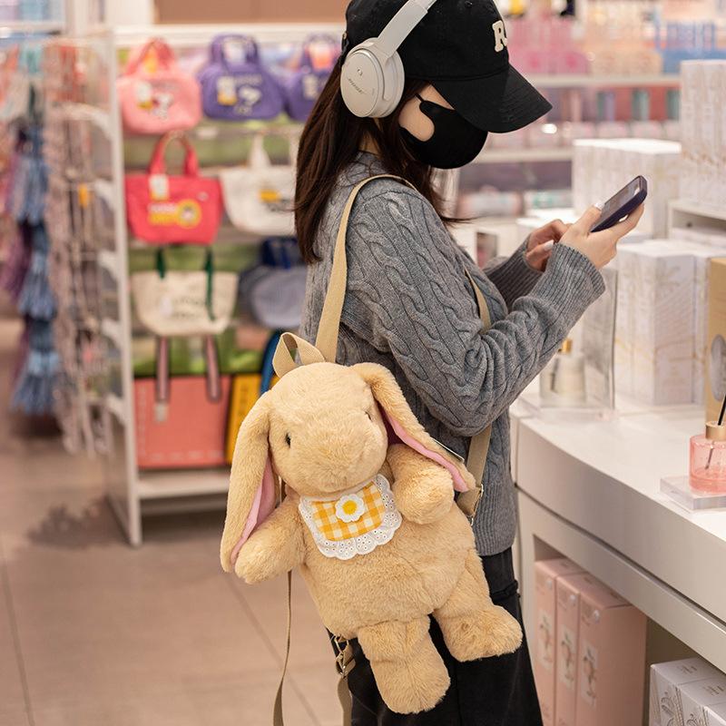 Cute bunny backpack bag plush toy doll little white rabbit doll girls messenger bag children's cloth doll