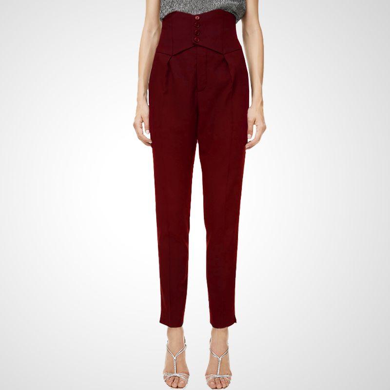 

Fall and Winter High Waist Temperament Silm Straight-leg Slimming Suit Pant Burgundy 2XL