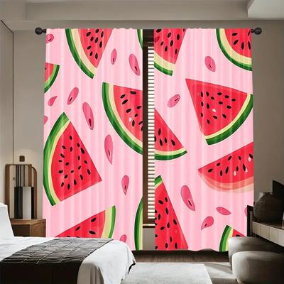 Piece Watermelon Pattern Curtains Polyester Fabric Suitable Bedroom Living Room Decoration Curtain Machine Washable Perfect For Area