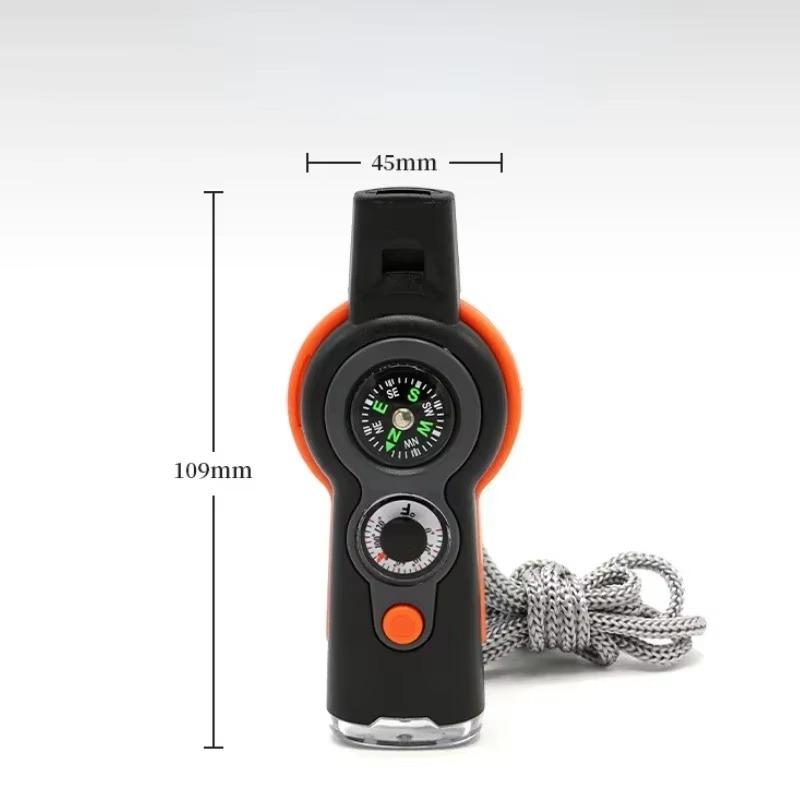 7 in1 Outdoor Survival Whistle Emergency Tools Camping Hiking Rescue Emergency Loud Whistle Compass Thermometer Magnifier