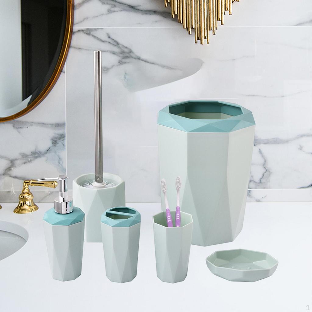 6 Pieces Toilet Brush Set Including Trash Dispenser Toothbrush Holder Rinse Cup Soap Dish with