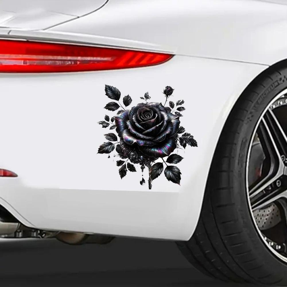 QT2062#15cm Black & Golden Rose Stickers Vinyl Car Decals for Windows, Bumper, Blocking Scratches Stickers