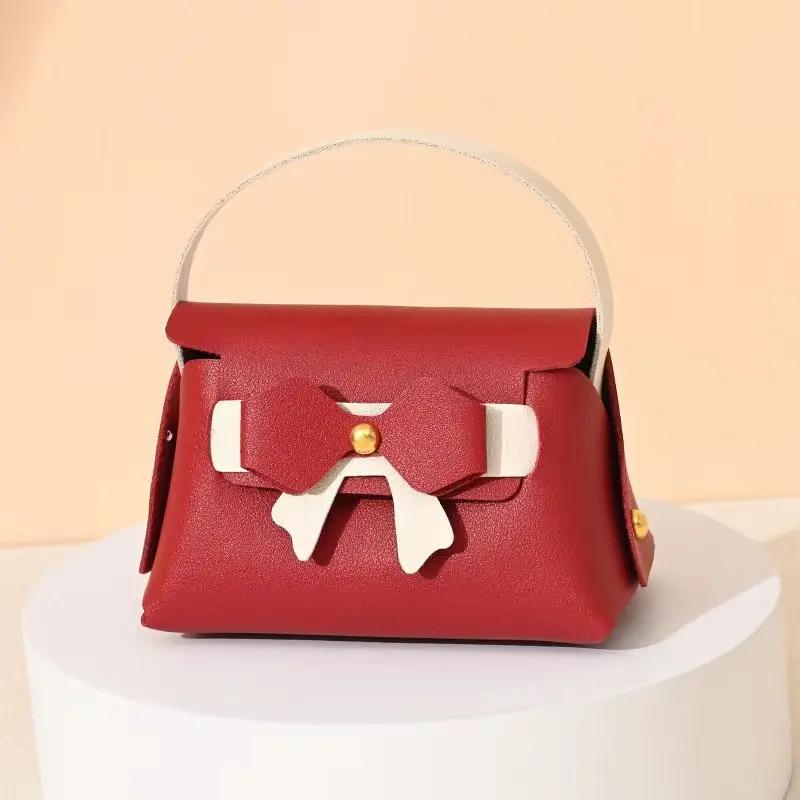 10pcs/lot Ins Bowknot Handbag Gifts Box for Wedding Birthday Party Supplies Pink Leather Candy Package Box Favors Bag Wholesale