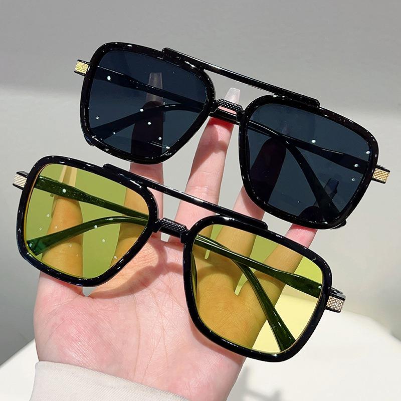 Non-polarized Vintage Punk Double Girder Large Square Frame Leisure Sunglasses Men Women Outdoor Travel Anti Strong Light Eyeglasses