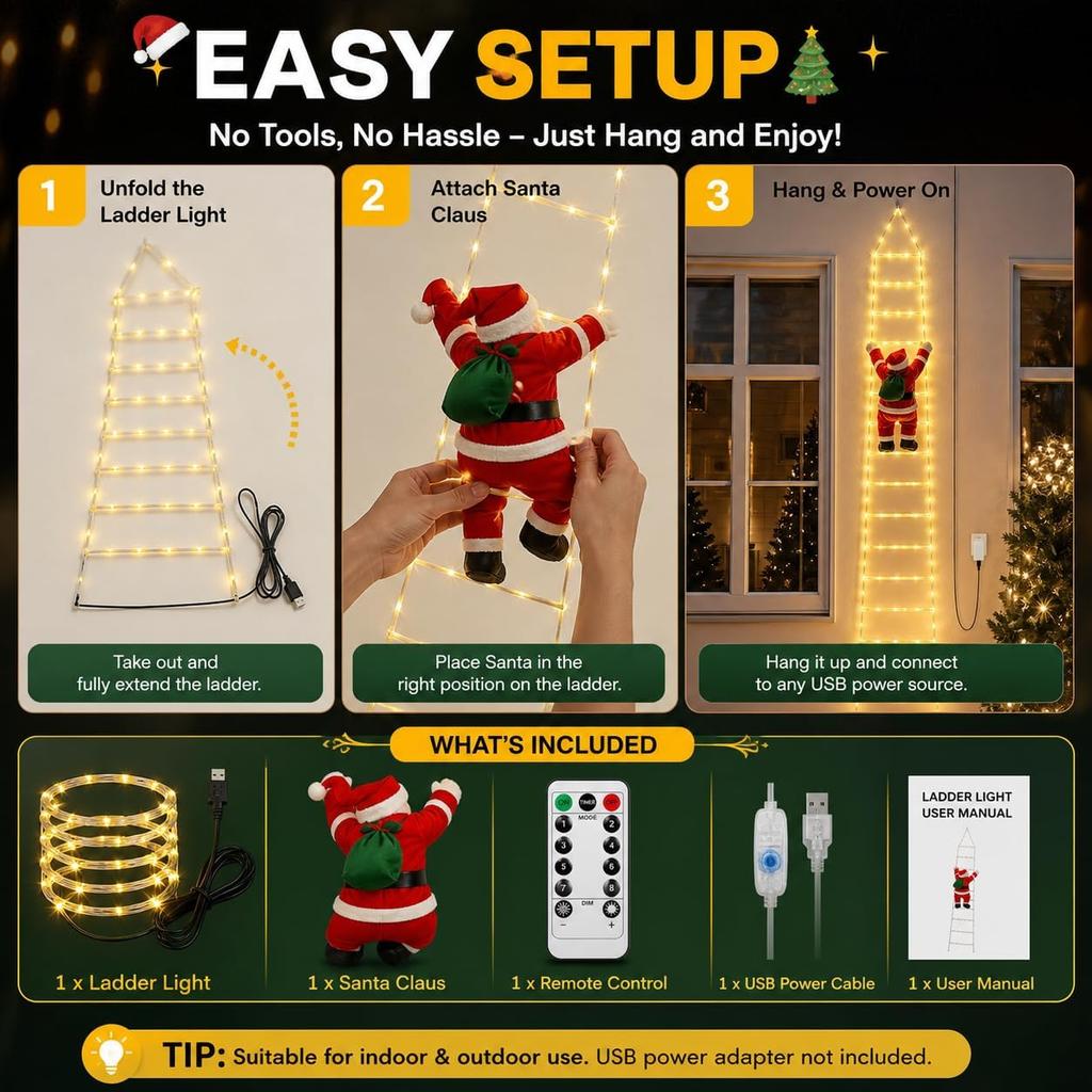 Santa Claus climbing ladder lantern decoration 1.6meters multi-colored
